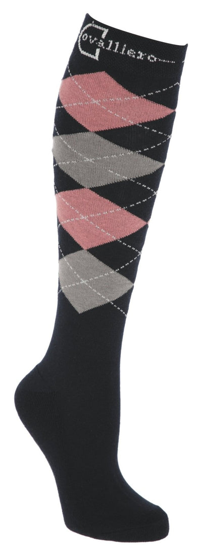 Covalliero Riding Socks Check in Navy/Rose/Stone - Jacks Pet and Country