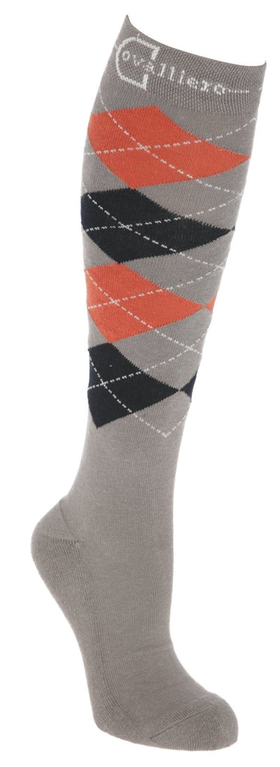 Covalliero Riding Socks Check in Stone/Coral/Navy - Jacks Pet and Country