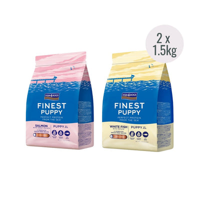 Fish4Dogs Finest Puppy Multi-Pack- White Fish With Potato & Salmon with Sweet Potato (Small Kibble) - Jacks Pet and Country