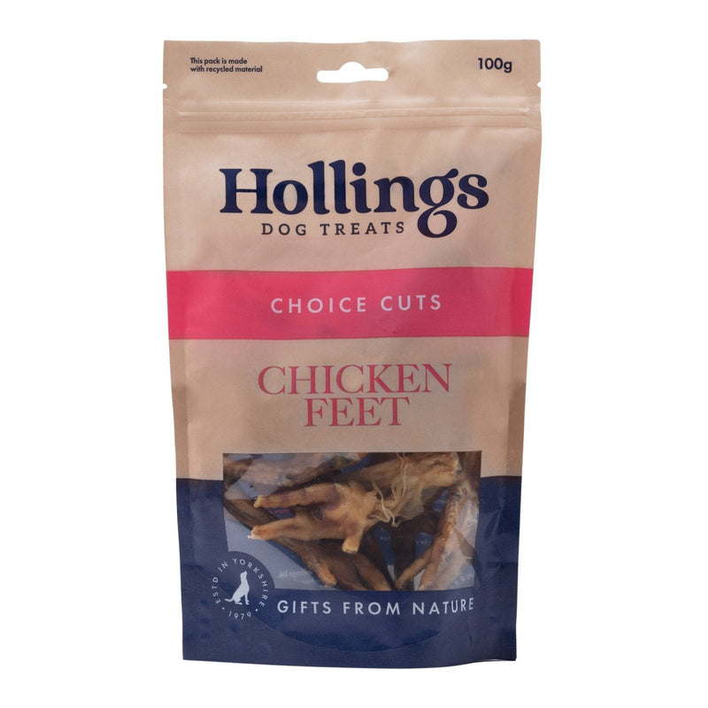 Hollings 100% Natural Chicken Feet, 100g - Jacks Pet and Country