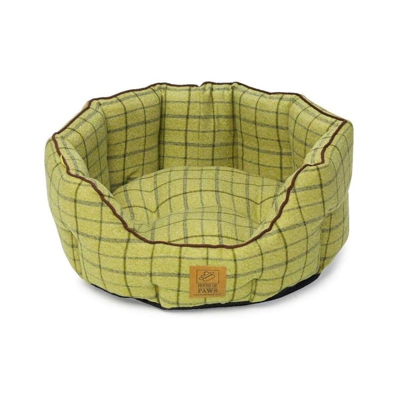 House of Paws Green Tweed Oval Snuggle Dog Bed - Jacks Pet and Country