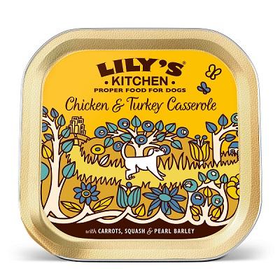 Lily's Kitchen Chicken & Turkey Casserole (10 x 150g) chicken and turkey tray value pack carrots veg dog food wet dog tray - Jacks Pet and Country