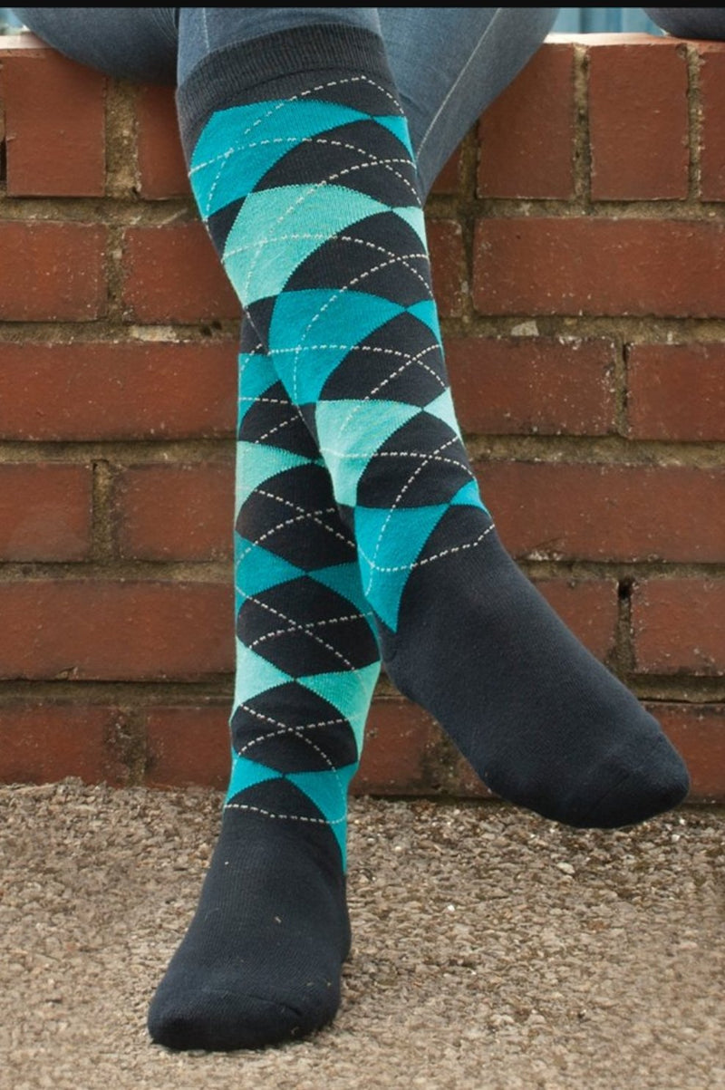 Rhinegold Cool &Dry Cushioned Sole Riding Socks Navy & Turquoise - Jacks Pet and Country