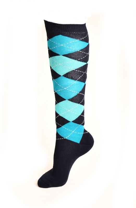 Rhinegold Long Riding Socks Navy & Turquoise - Jacks Pet and Country